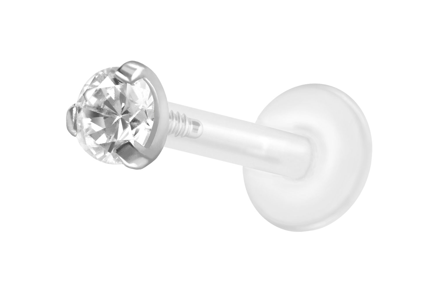 PTFE Labret Piercing mit Innengewinde + Titan-Aufsatz EINGEFASSTER KRISTALL